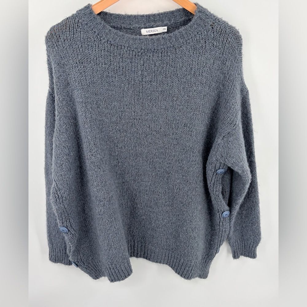 Mersea women’s Bari side button wool blend sweater blue/gray O/S oversized boxy